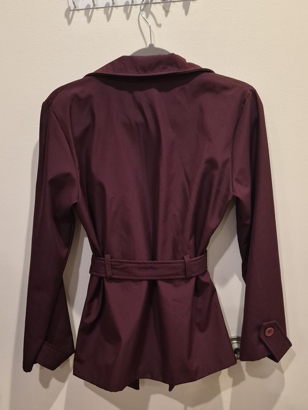 Classic Women's Belted Pea Coat - Burgundy - Picture 3 of 9